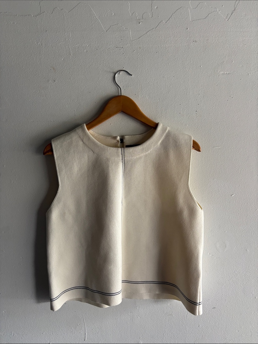 Zara Cream Sleeveless Boxy Top with Contrast Stitching